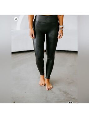 SPANX Black Coated Leggings Size S High Rise